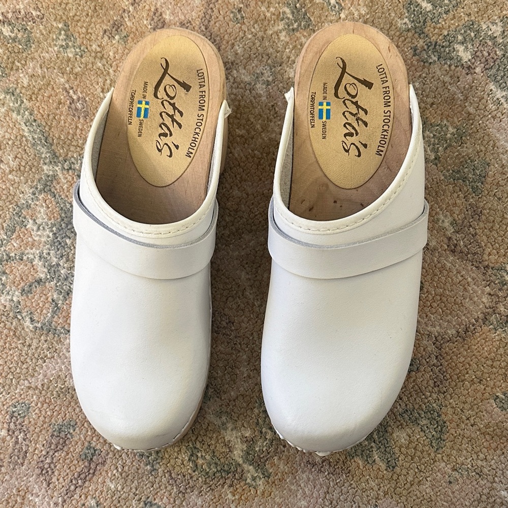Lotta From Stockholm White Leather Clog Mules